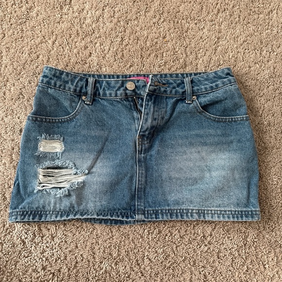 Edikted Dresses & Skirts - Distressed Denim Mini Skirt